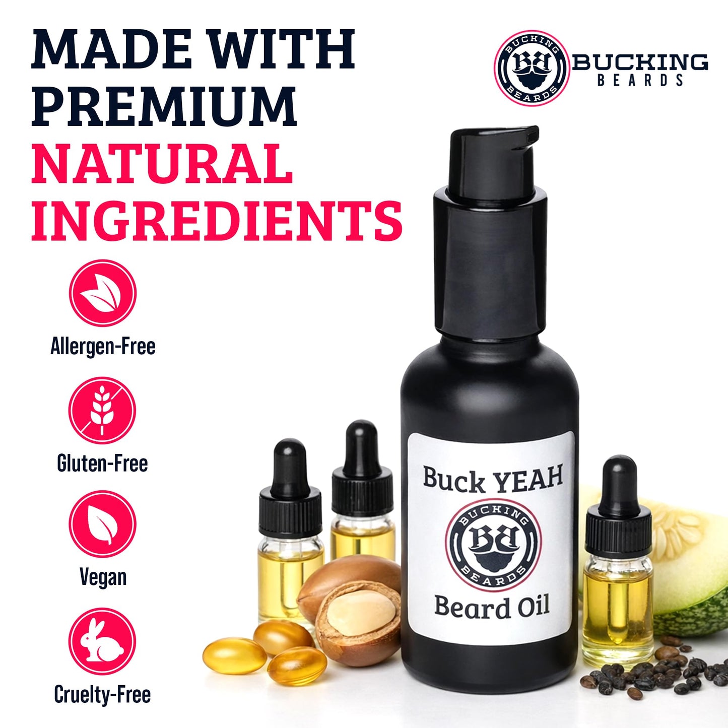 Bucking Beards Beard Oil - Beard Softener for Men - Made with Natural Ingredients like Jojoba Oil & Castor Oil - Sandalwood Fragrance - Vegan, Cruelty-Free, Gentle on Skin - 1 oz