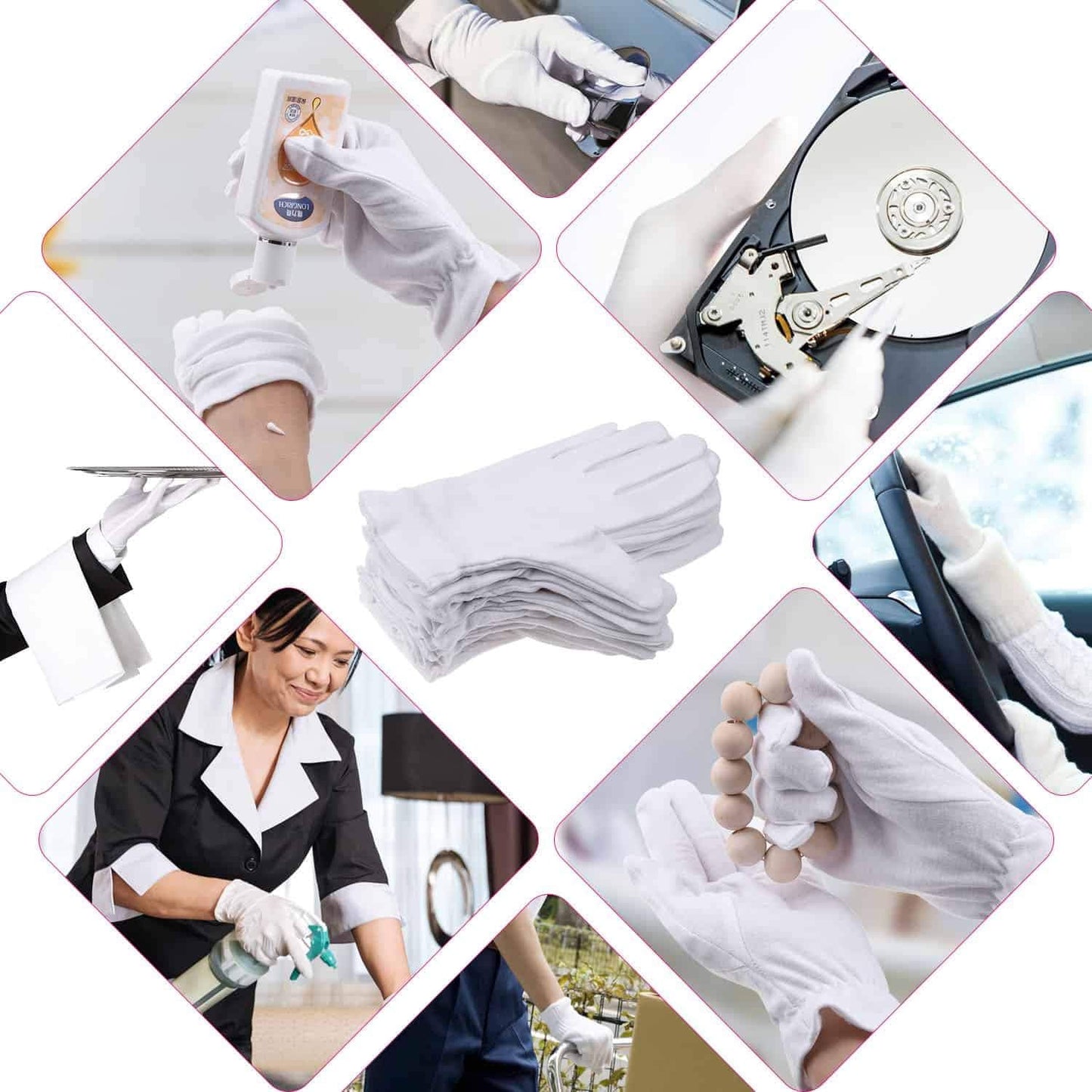 Cotton Gloves for Dry Hands & Eczema Relief - 10 Pairs White Moisturizing Gloves for Sensitive Skin | Spa Use