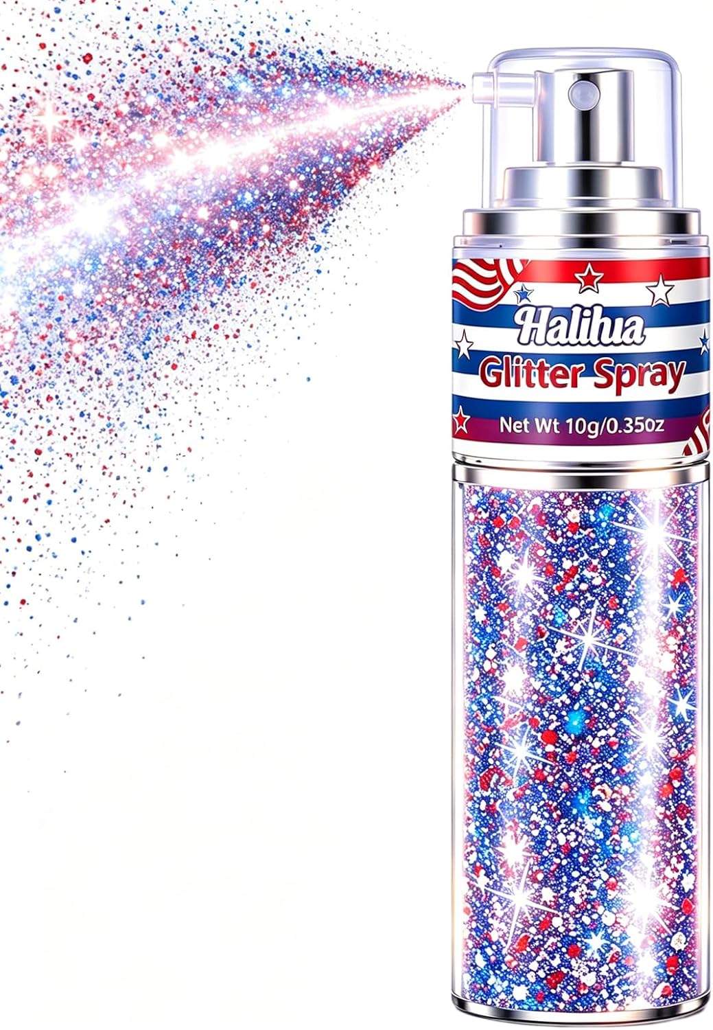Patriotic Body Glitter Spray - Red, White & Blue Shimmer for 4th of July | Face, Hair & Nail Art Accessory