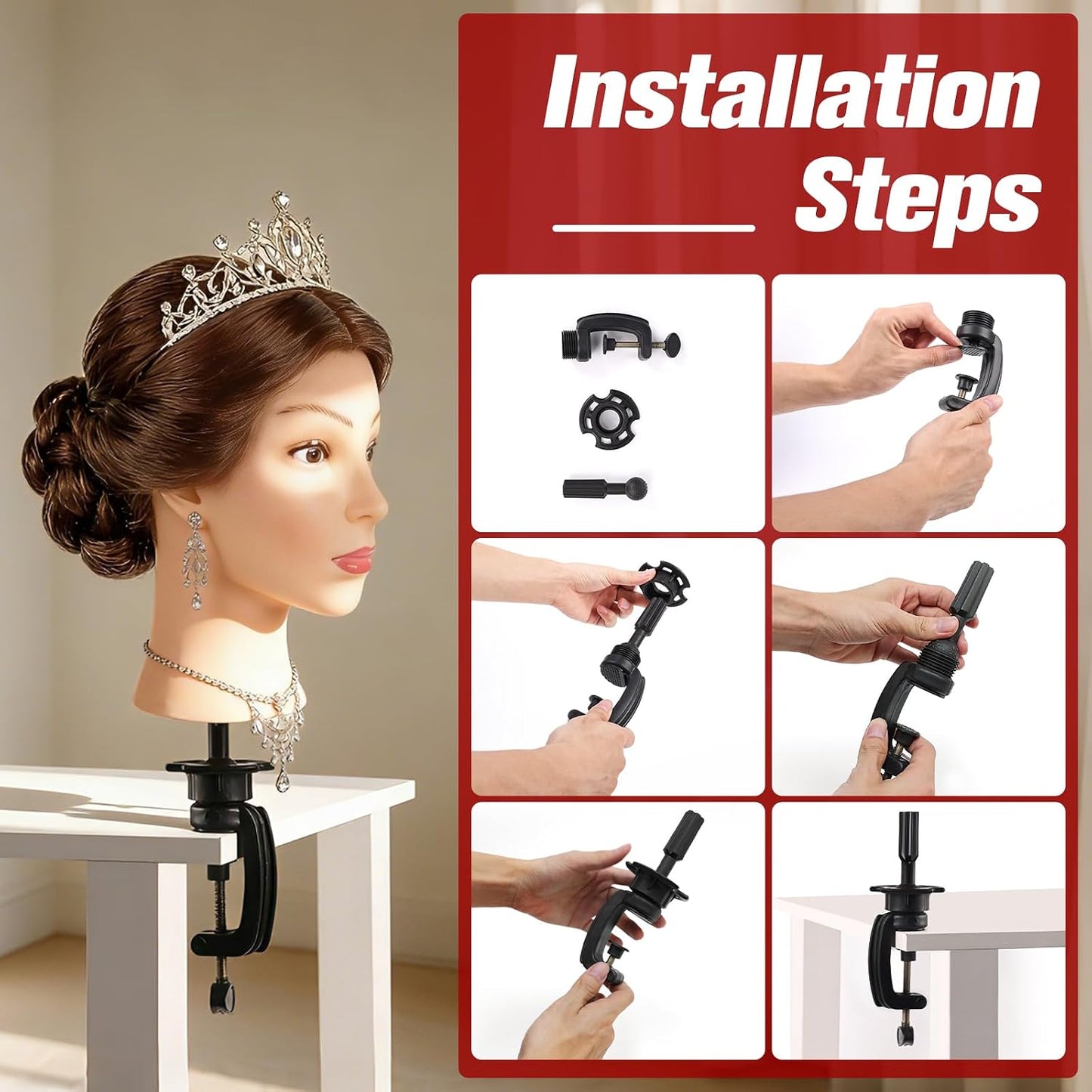 Realistic Human Hair Mannequin Head - 22” Dark Brown Cosmetology Training Doll with Clamp & Styling Tools