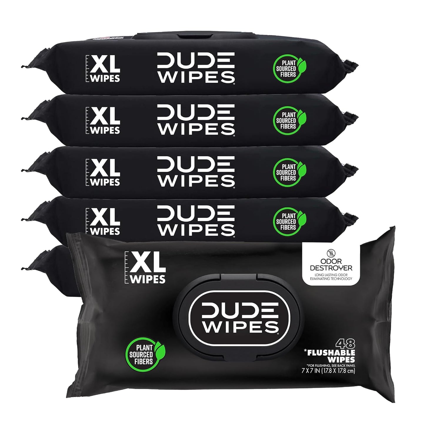 Dude Wipes Unscented Flushable Wipes - Extra-Large Adult Wet Wipes for Sensitive Skin | 6 Pack (288 Count) with Vitamin E and Aloe