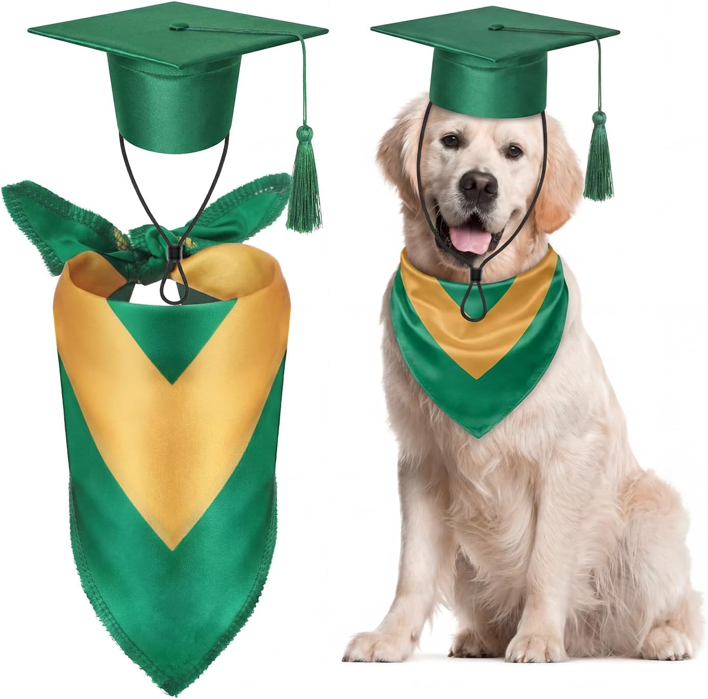 Dog Graduation Cap and Bandana Costume Set - Adjustable, Washable Pet Outfits for 2026 | Yellow, Small