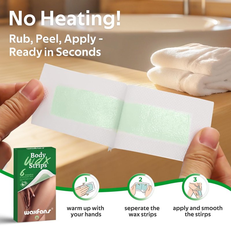 Waxfans Wax Strips for Hair Removal, 40 Counts Wax Strips for Body & 20 for Facial, Eyebrow, Easy at Home Waxing Kit for Women with Sensitive Skin, Long-Lasting Cera Depilatoria Waxing Strips (Green)