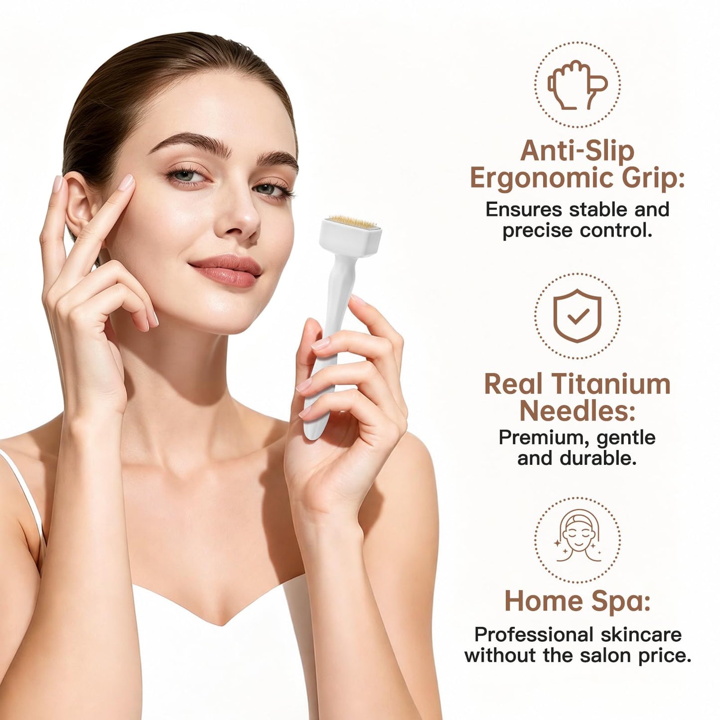 Titanium Derma Roller Stamp - 140 Microneedle Beauty Skin Care Tool - Derma Roller Alternative, Adjustable Microneedling Pen for Face & Body & Scalp, Gifts for Women and Men (0.25mm)