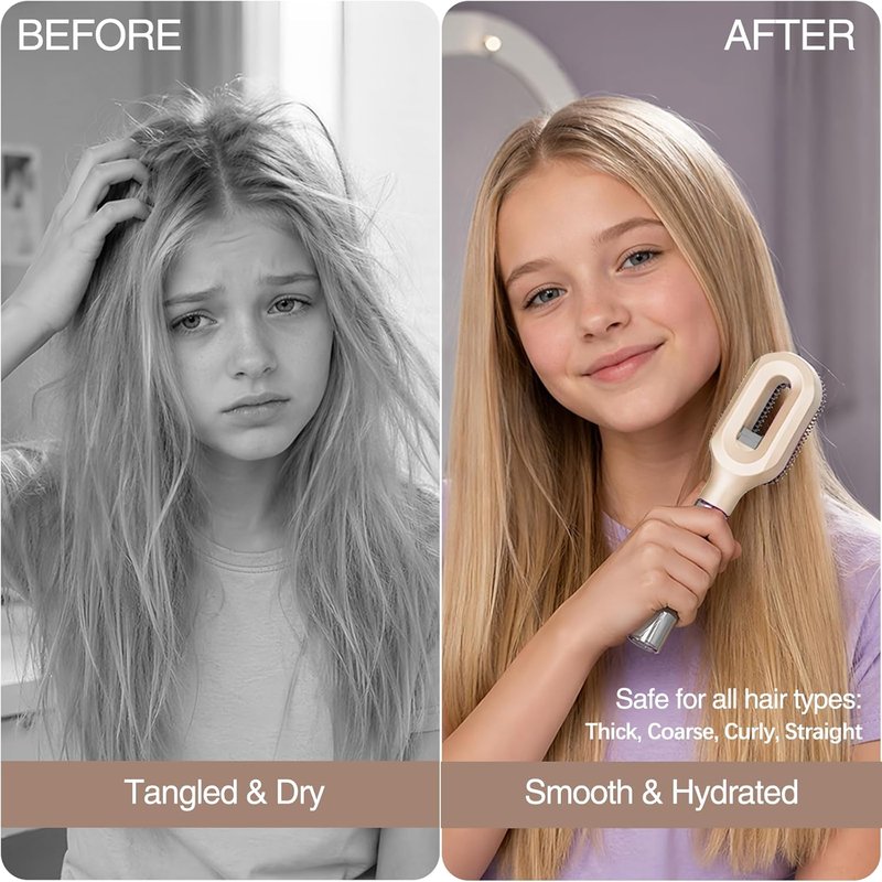 Thick & Long Hair Brush with Water Spray | 2-in-1 Detangling Tool for Curly Hair, Reduces Breakage & Frizz - Khaki