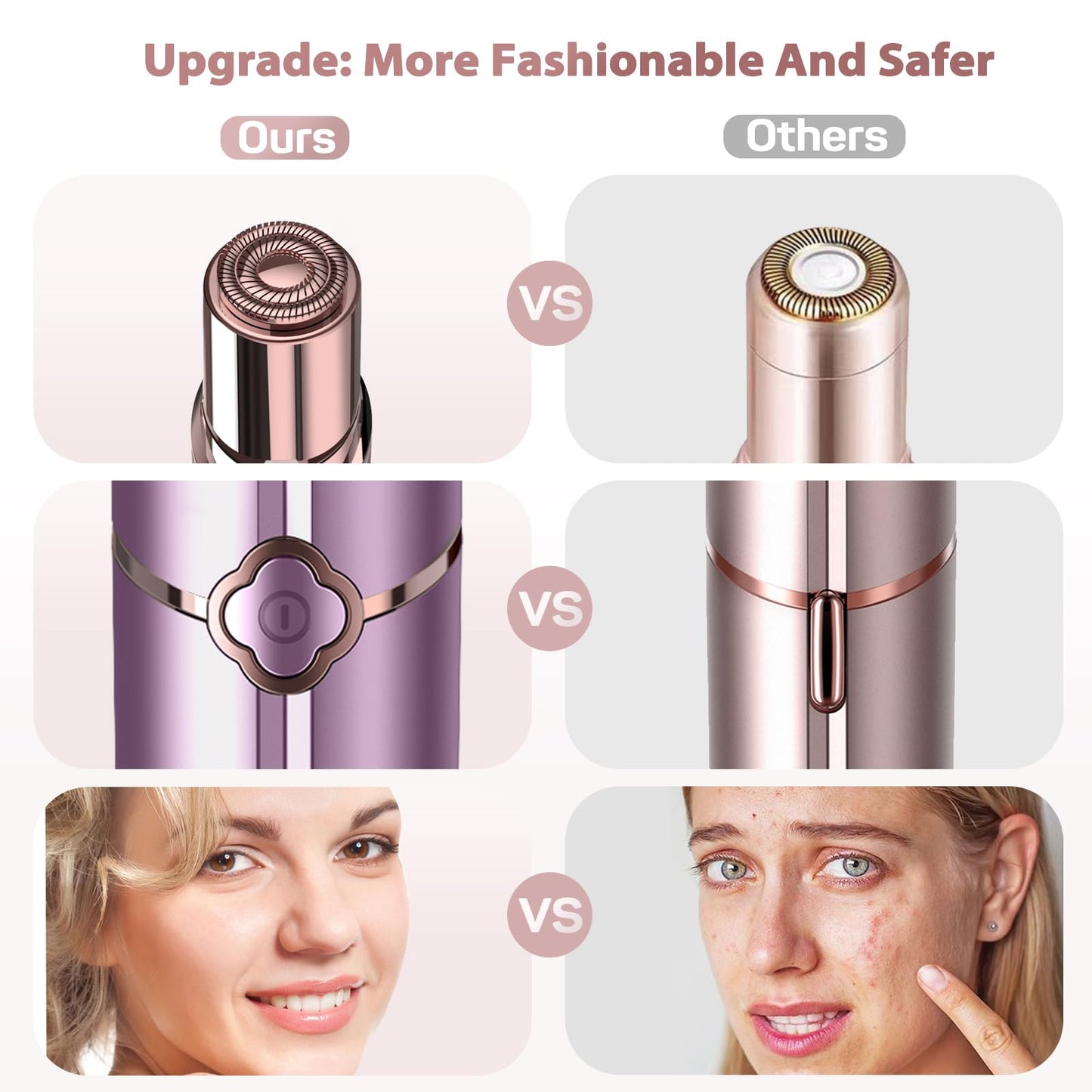 Facial Hair Removal for Women, Electric Painless Facial Hair Remover for Face, Lip, Chin with 2 x Replacement Heads