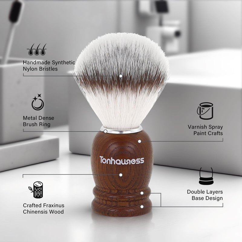 Synthetic Nylon Shaving Brush Wood Crafted Handle Shaving Brushes for Men, Handmade Beard Shave Brush for Gift