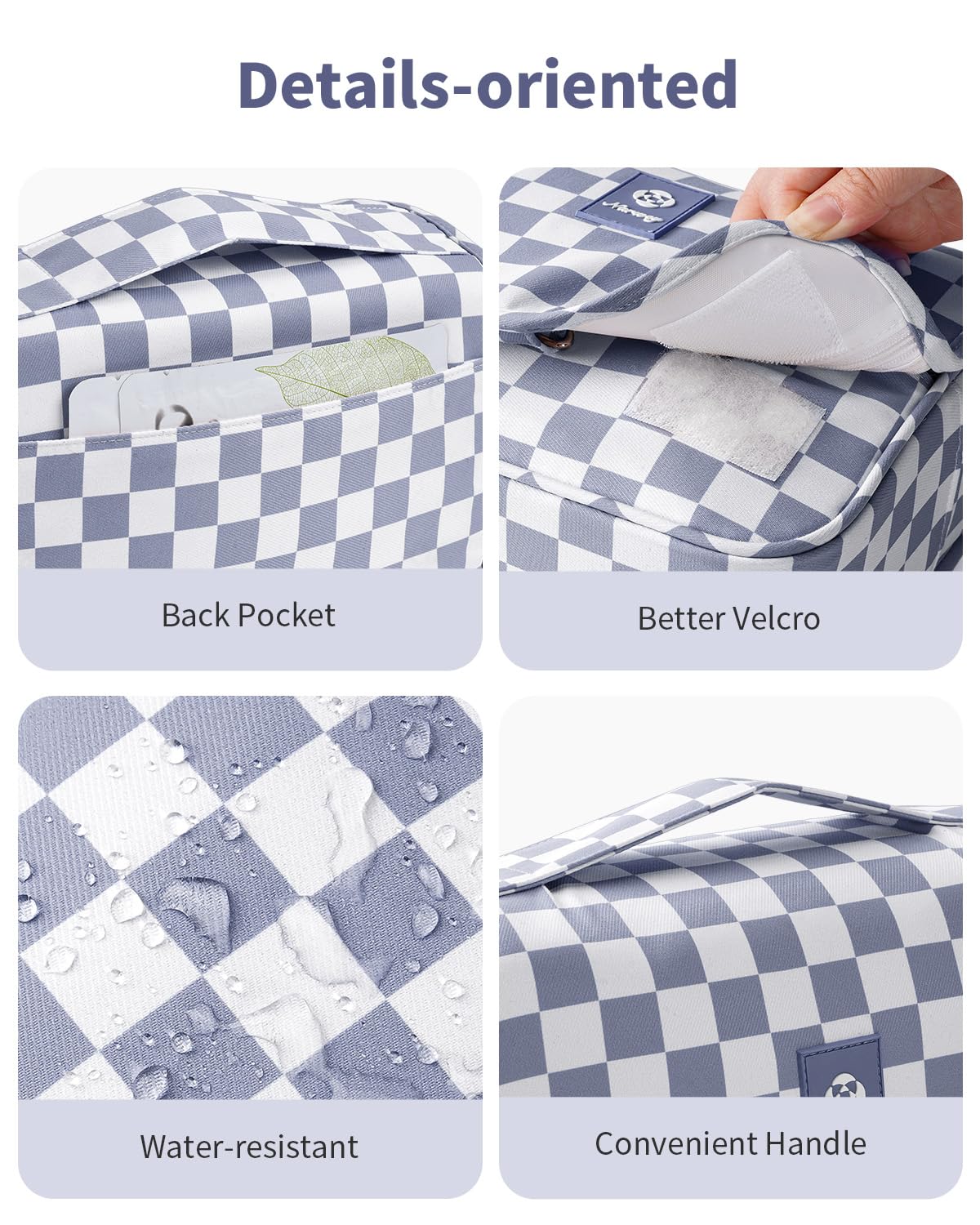 Narwey Small Hanging Travel Toiletry Bag for Traveling Women, Checkered Travel Bag for Toiletries, Makeup Bag Organizer Make Up Cosmetic Bags, Gifts for Kids Teen Girls (Grayish Blue Checkerboard)