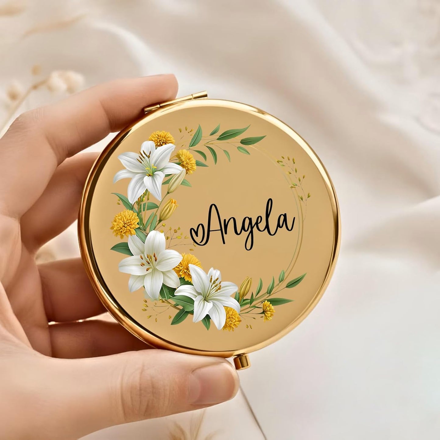 Personalized Travel Mirror - Floral Design, Double-Sided Handheld Compact | Perfect Gift for Mother's Day