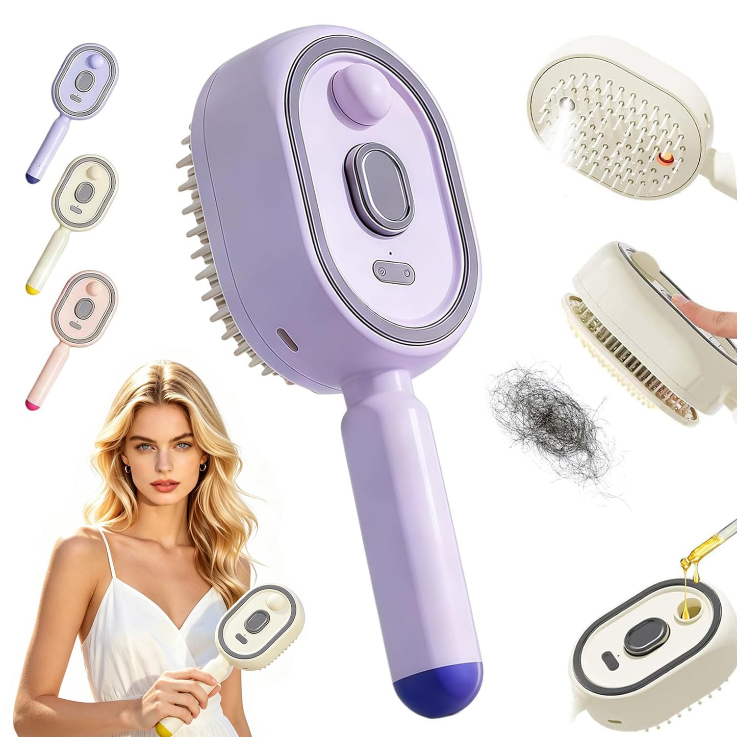 Electric Spray Massage Hair Brush 2026 Upgrade Air Cushion Brush Rechargeable Steam Hair Straightener for Anti Static Reduce Frizz Nourishes Hairs for Home Spa Grooming Styling (Purple)