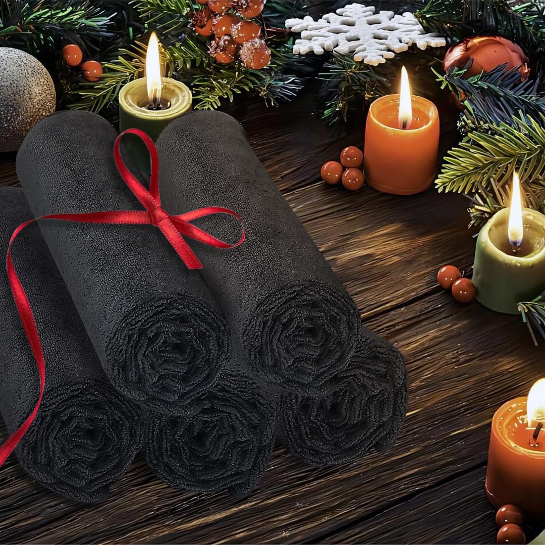 Premium Salon Towels - 24 Pack Highly Absorbent Quick-Drying Hand Towels | 16x27 Inch Black for Bathroom, Gym, Spa
