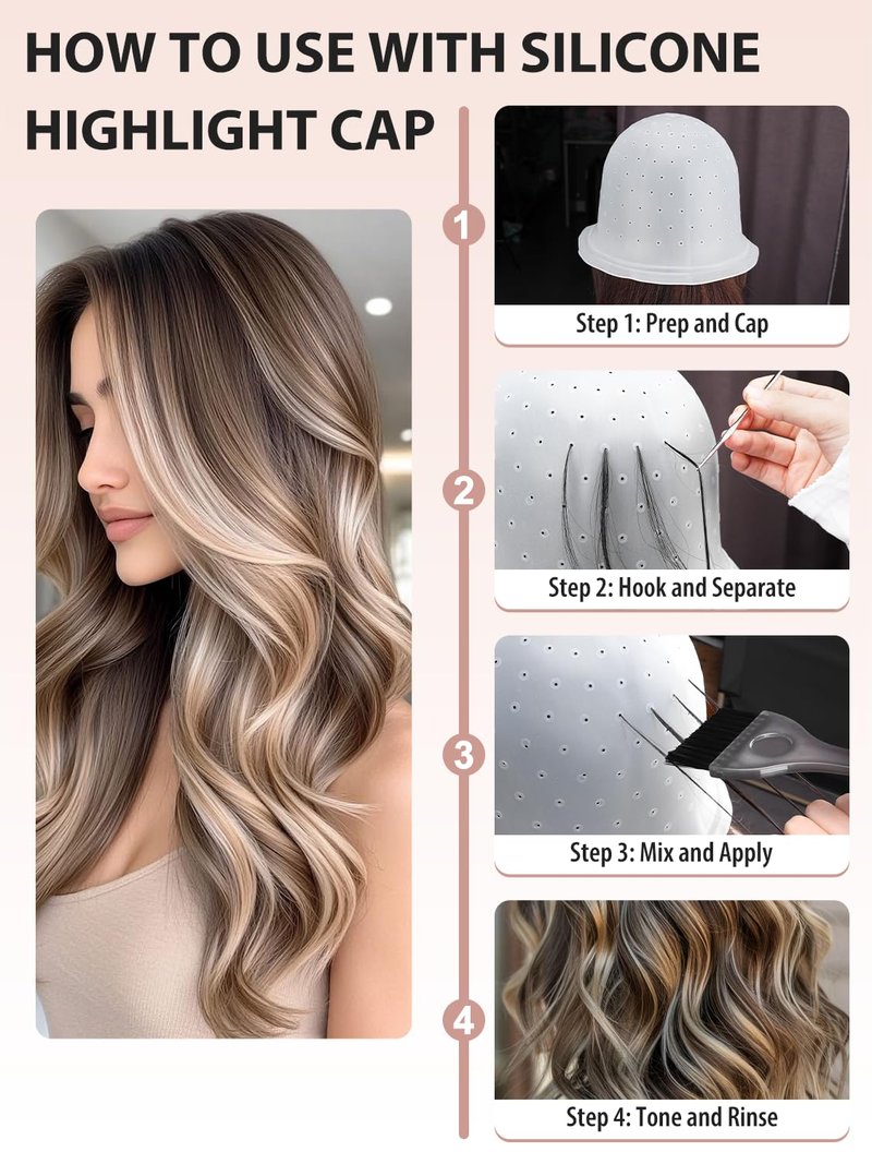 12PCS Hair Bleach Highlighting Kit - Includes Dye Brush, Bowl, Silicone Cap, Gloves | At-Home Hair Coloring Supplies
