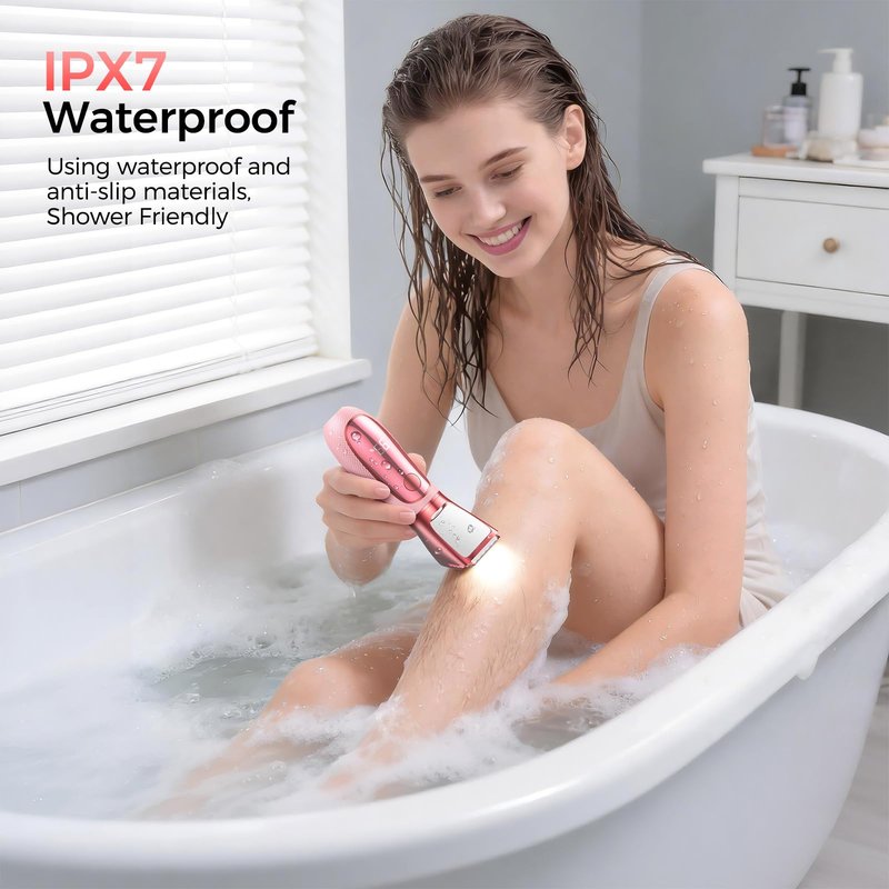 NIPOO Bikini Trimmer for Women, 2 in 1 Electric Razors Shaver, IPX7 Waterproof Body Hair Trimmer with Mirror, LED Light & Display, Painless Pubic Hair Removal, Pink