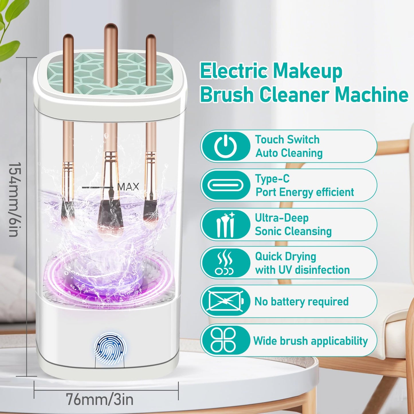 Makeup Brush Cleaner, Multi-Functional Cosmetic Brush Cleaner, Portable Automatic Makeup Brush Cleaning Solution with Dryer-Holder Makeup Brushes, Blush Brushes, and Sponges