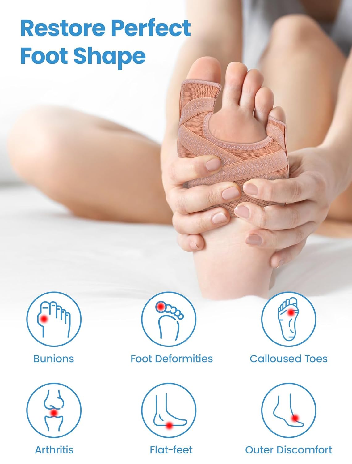 Bunion Corrector | Breathable Toe Straightener for Comfortable Relief - Adjustable for Day/Night Use (1 Pair)