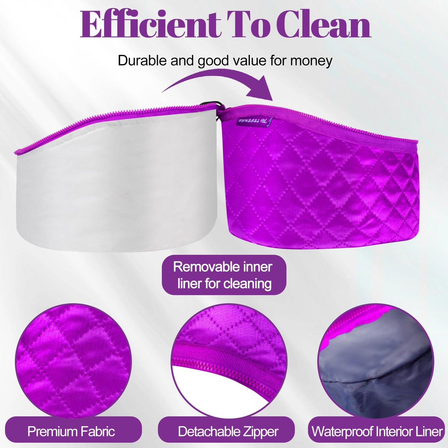 TEPENAR Hair Steamer for Deep Conditioning: Upgraded Heat Cap with 10-Level Fast Heating 3 Time Settings for Natural Hair Portable Thermal Steam Cap for Home Hair Treatment - Purple