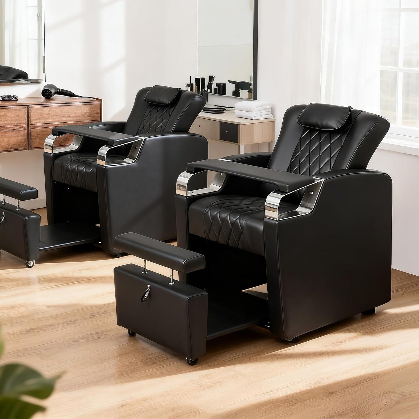 Electric Pedicure Chair - Adjustable Backrest, Movable Hand Pillow & Hidden Storage | Professional Nail Tech Spa Station (Black)