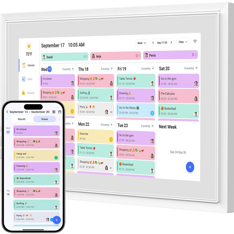 Digital Calendar,10.1 Inch Smart Electronic Calendar Family Planner,IPS HD Touch Screen Home Interactive with WiFi App Control,AI Meal Schedule, Duty Chart,Achievement Rewards-Share Photos,Videos and Sound Reminder,Gifts for Women Men Mom Dad,Desk Calenda