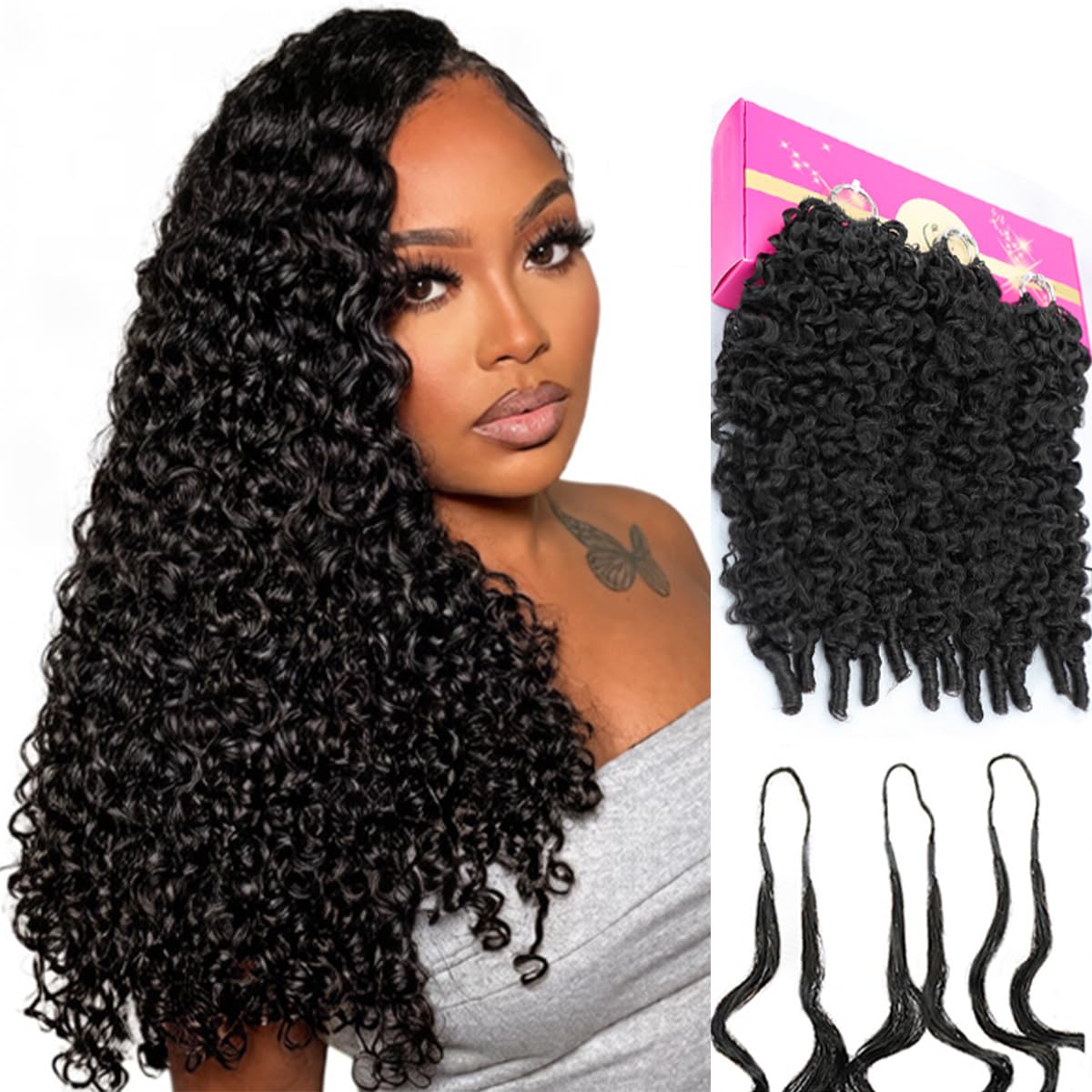 Human Crochet Hair for Black Women - 20 Inch Burmese Curly Pre-Looped | Natural Black, Reusable Bundles
