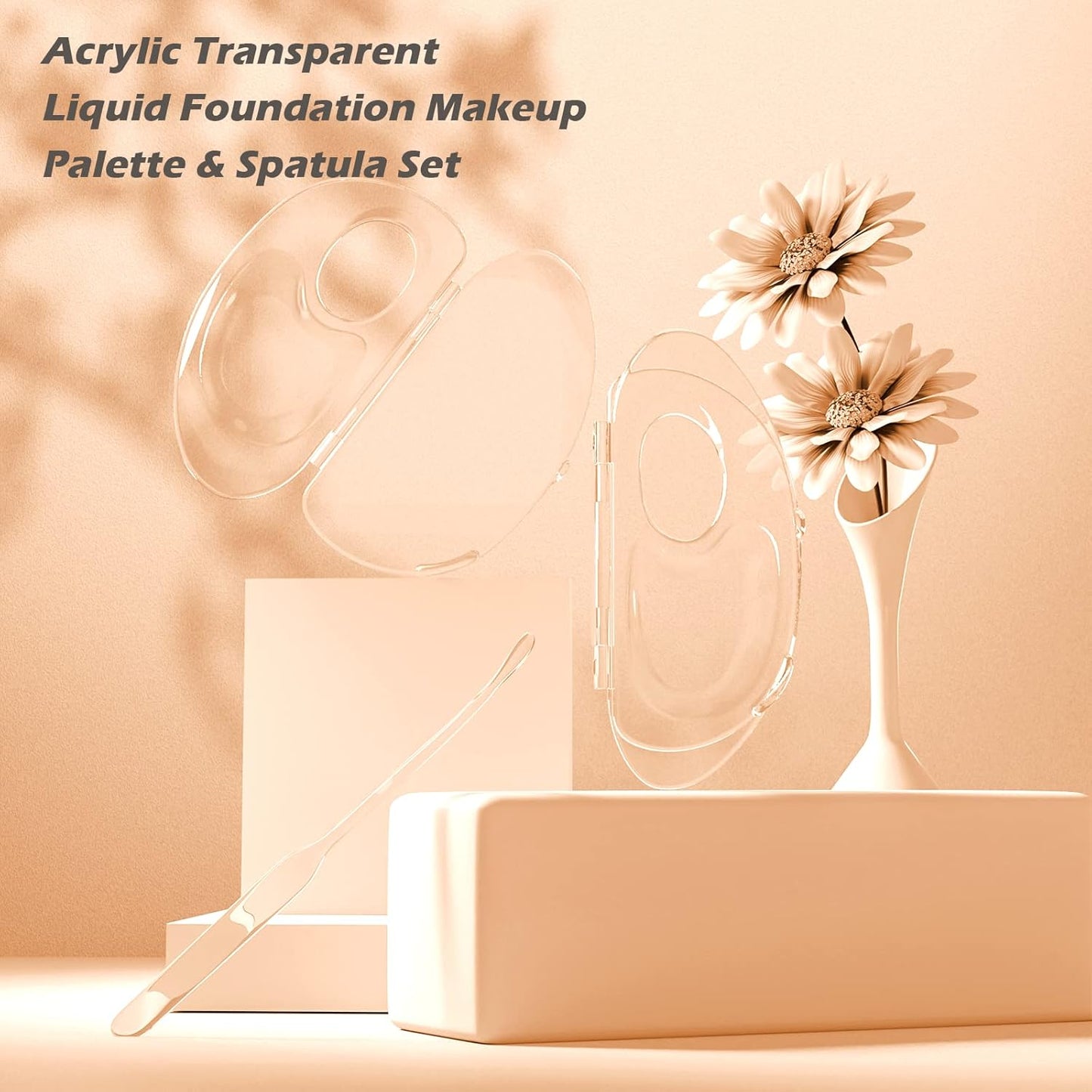 Acrylic Makeup Mixing Palette - 180 Degree Folding Design with Spatula & Felt Bag | Transparent Foundation Tool