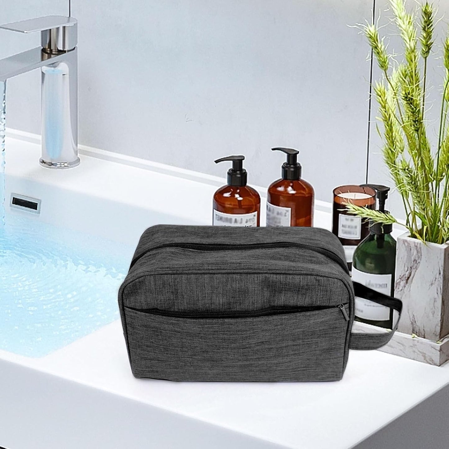 Travel Toiletry Bag - Waterproof Multi-Compartment Organizer | Compact Lightweight Hanging Dopp Kit (Black)