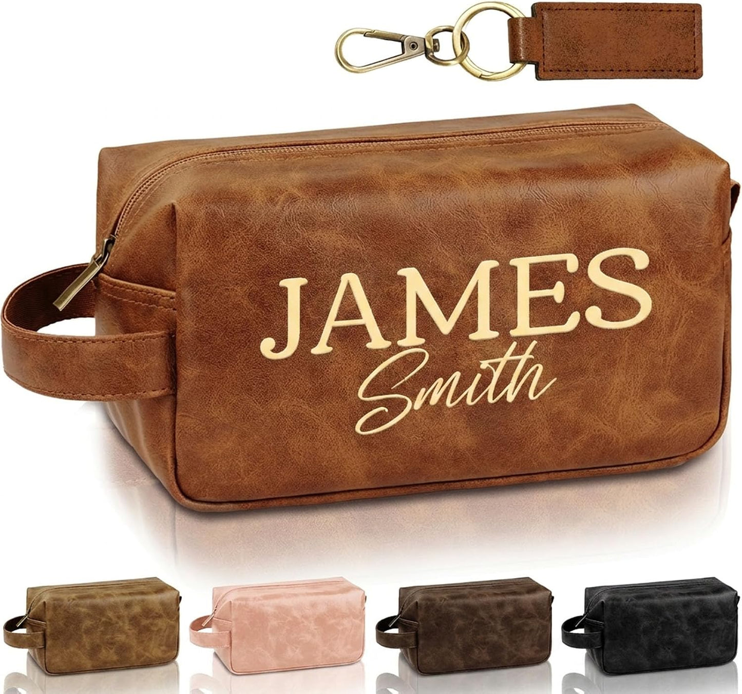 Personalized Leather Toiletry Bag - Custom Travel Shaving Kit for Men | Unique Gift for Husband, Dad, Boyfriend (Yellow Brown)