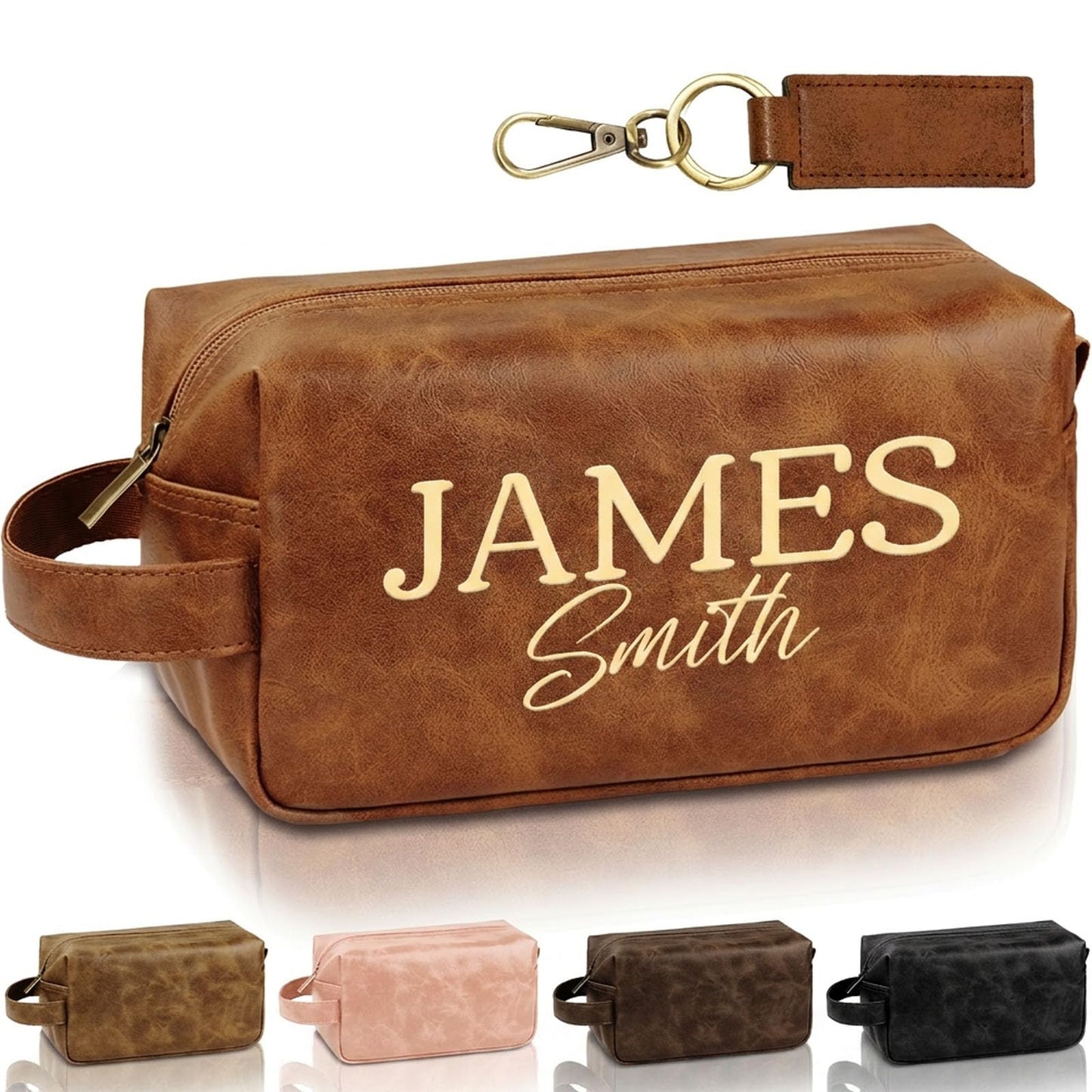 Motifool Personalized Toiletry Bag for Men, Groomsmen Gifts, Custom Leather Travel Bag, Initial Shaving bag for Husband Dad Boyfriend, Unique Anniversary Birthday Graduation Gift for Him (Red Brown)