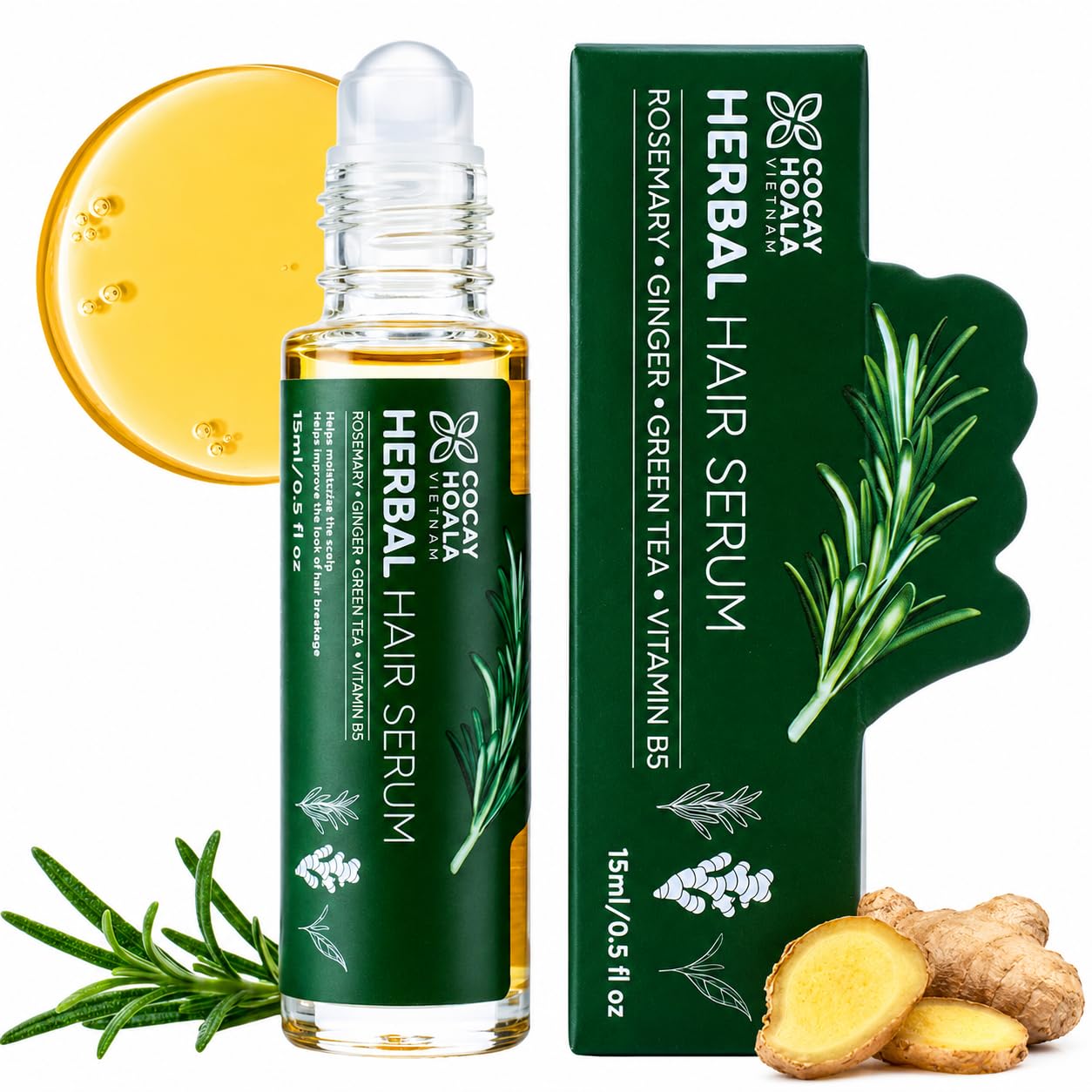 Rosemary Hair Growth Serum - Lightweight Ginger Formula for Thinning Hair | Non-Greasy Scalp Care (0.5 Fl Oz)