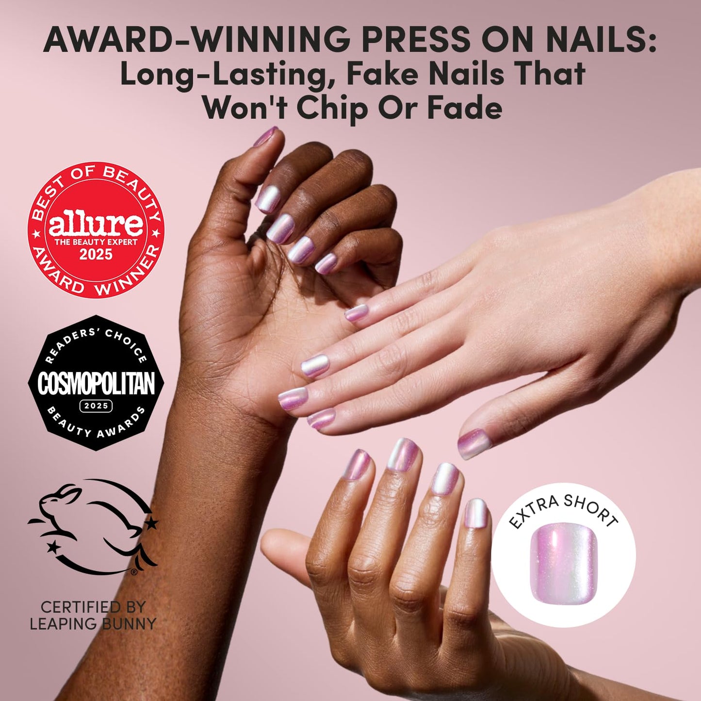 Glamnetic Press On Nails - Extra Short Fake Nails | Pearlescent Purple Velvet Press On Nails, Salon Quality Kit with Glue | Oyster Baby - 30 Nail Set in 12 Sizes
