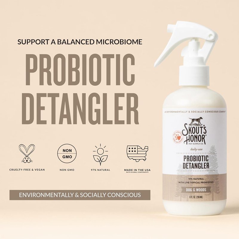 Skout's Honor Probiotic Pet Detangler Spray - Hydrating Avocado Oil Formula | 8oz for Soft, Brushable Coats