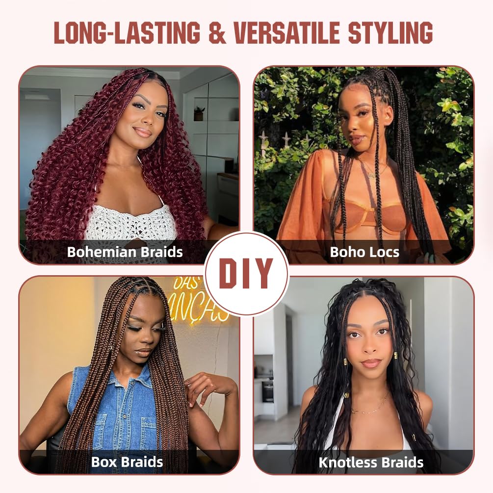 Deep Wave Human Braiding Hair for Boho Braids - 20 Inch 100G 2 Bundle/Pack Pink, 100% Unprocessed 12A Brazilian Virgin Human Hair Bulk, No Weft, Wet and Wavy Human Braiding Hair for Knotless Braids