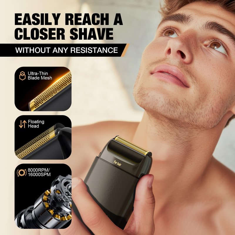 SUPRENT PRO Mens Foil Shaver Professional, Portable Men’s Facial Hair Groomer Magnetic Blade，Electric Razors for Men(Black)