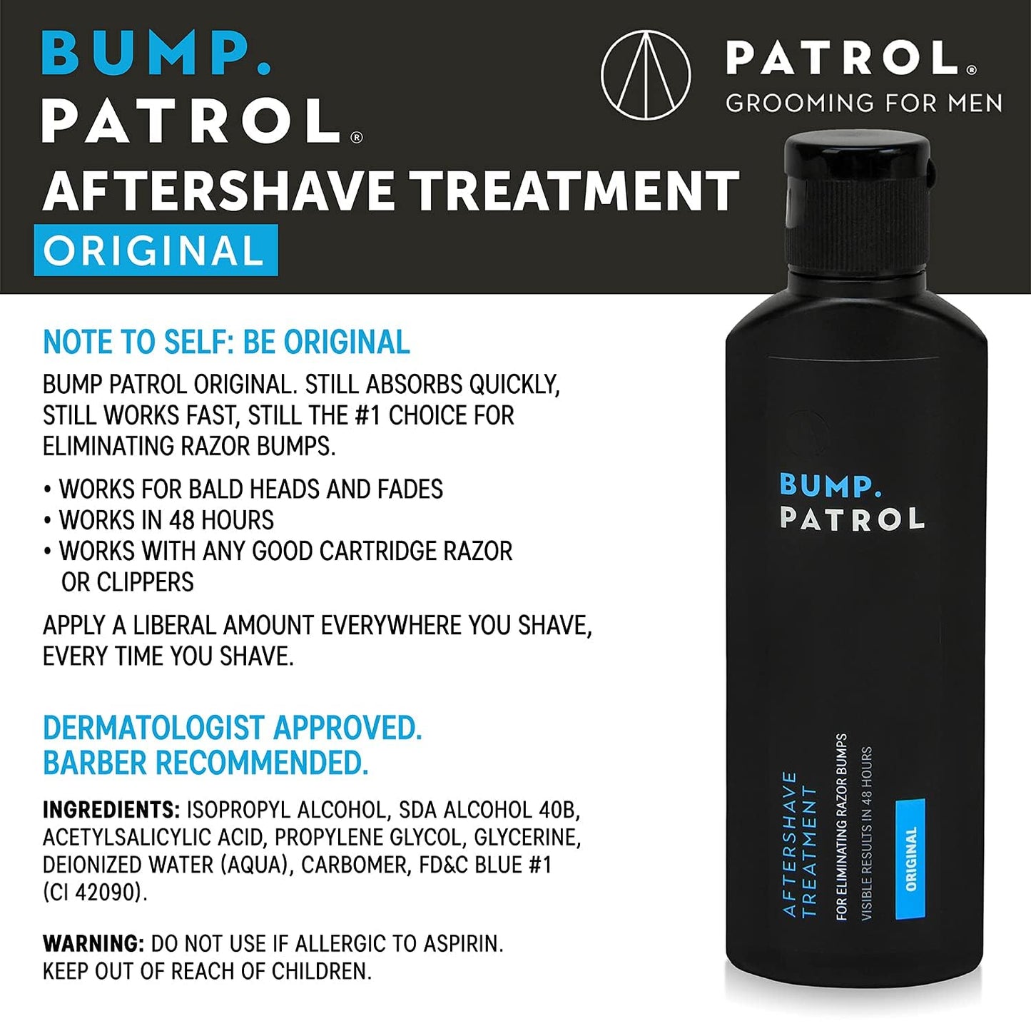Bump Patrol Original Formula Aftershave Treatment Serum – Razor Bump Stopper and Ingrown Hair Treatment for Men and Women, Ingrown Hair Serum with Salicylic Acid - 4 oz (Pack of 2)