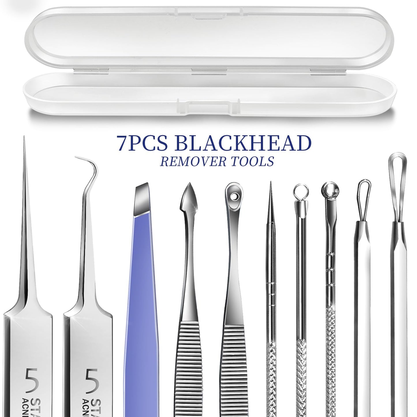 Teenitor 7 Pcs Pimple Popper Tool Kit, Surgical Grade Blackhead Remover Tools, Ingrown Hair Tweezers, Blackhead Extractor Pimple Extractor, Black Head Remover for Face