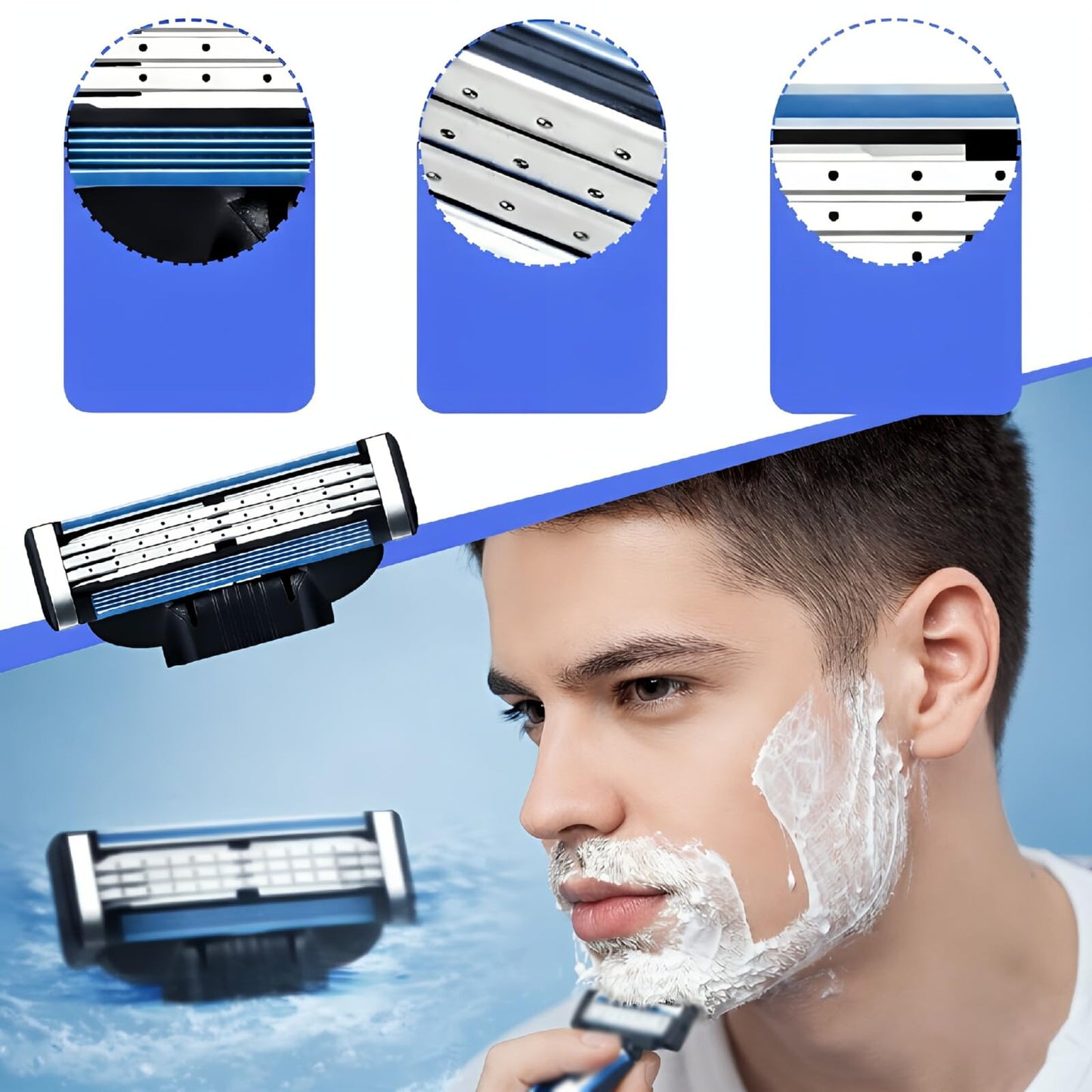 Razor Refills for Men, 24 Count Compatible With Mach3 Razor Blade Refills, Triple-layer Manual Compatible with Mach 3 Razor Blades Refills Pack