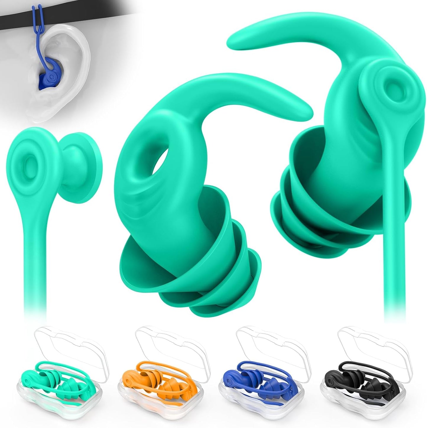 Swimming Ear Plugs - Waterproof Reusable Silicone for Adults | 3 Pairs for Swimming, Surfing & Showering