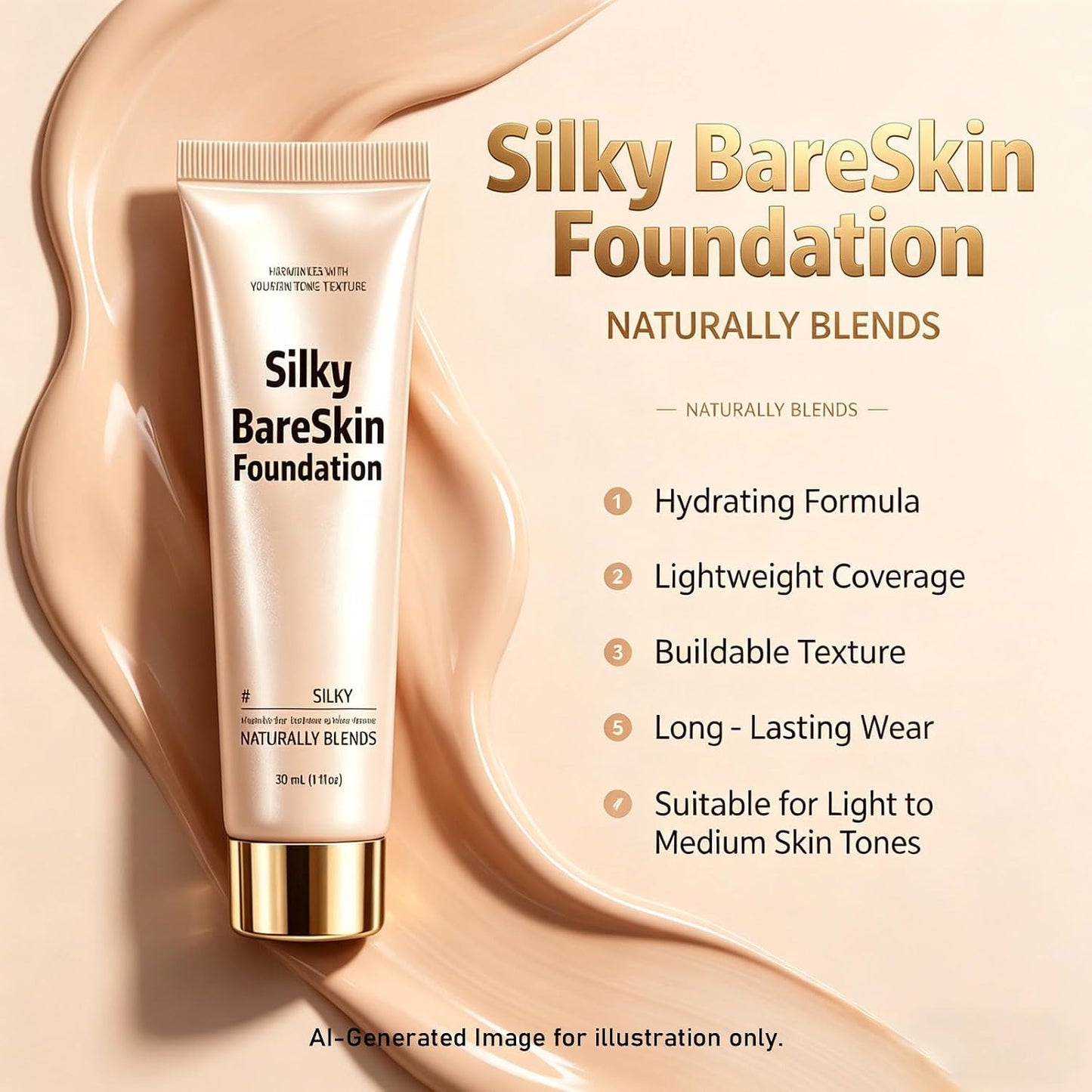 Color Changing Foundation - Hydrating Makeup for Mature Skin | Soft Texture, Breathable All-Day Wear (Dark)