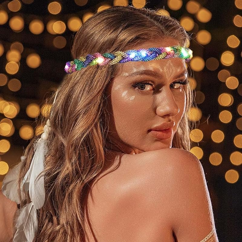 ACEDRE Light Up Rhinestone Headband LED Crystal Rave Hair Accessory