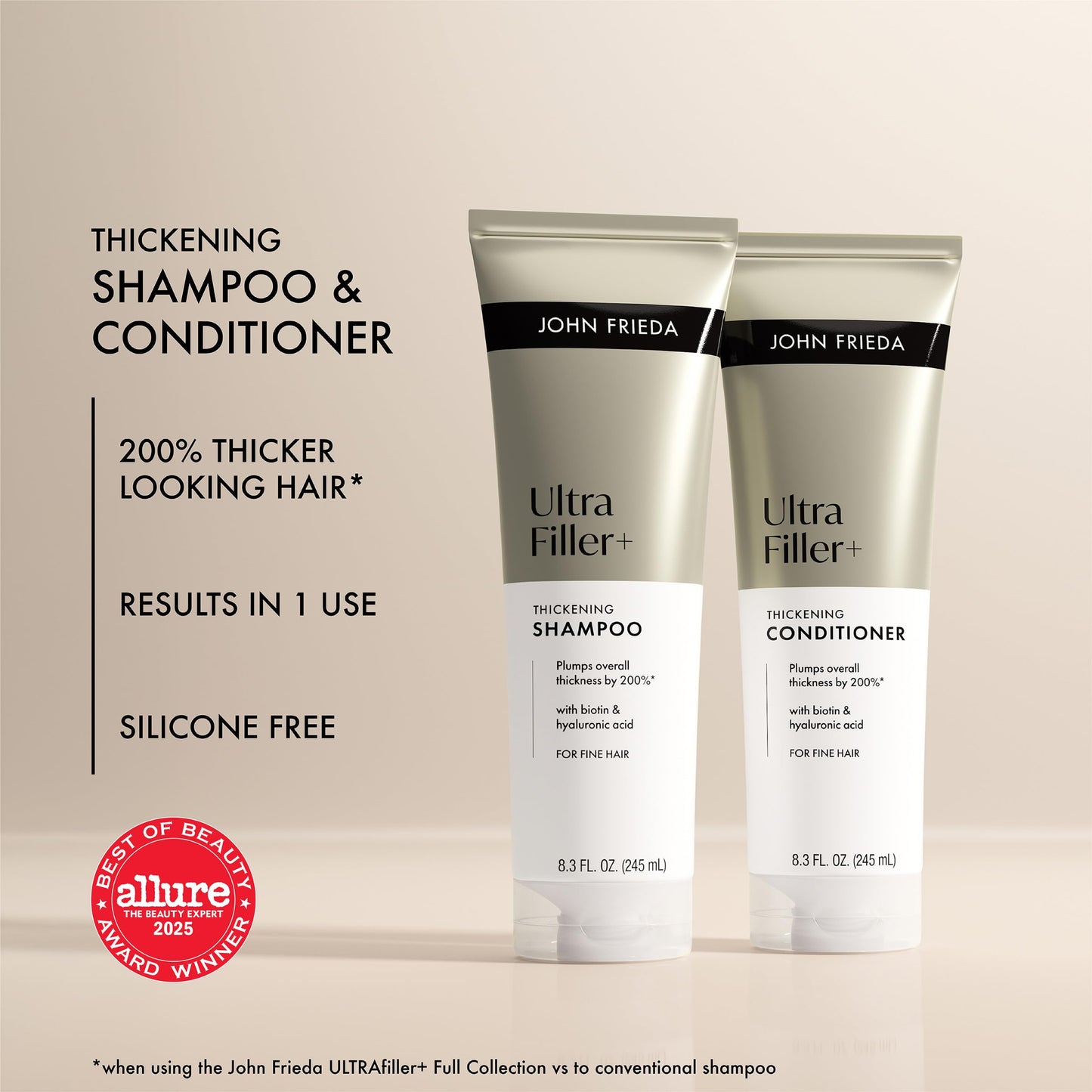 John Frieda ULTRAfiller+ Thickening Shampoo and Conditioner Set, Hair Thickening Conditioner and Shampoo for Fine Hair, 8.3 Fl Oz, Pack of 2