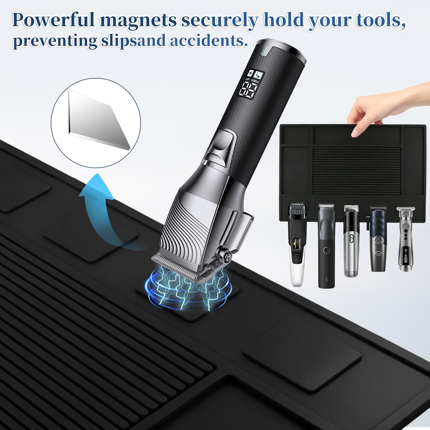 ASTONFOG Magnet Barber Mats for Clippers, 4Pcs Silicone Barber Station Organizer Mats, Barber Station Organizer Mat with 5 Magnets, Professional Non-Slip Heat-Resistant Pad for Pro Hairstylist