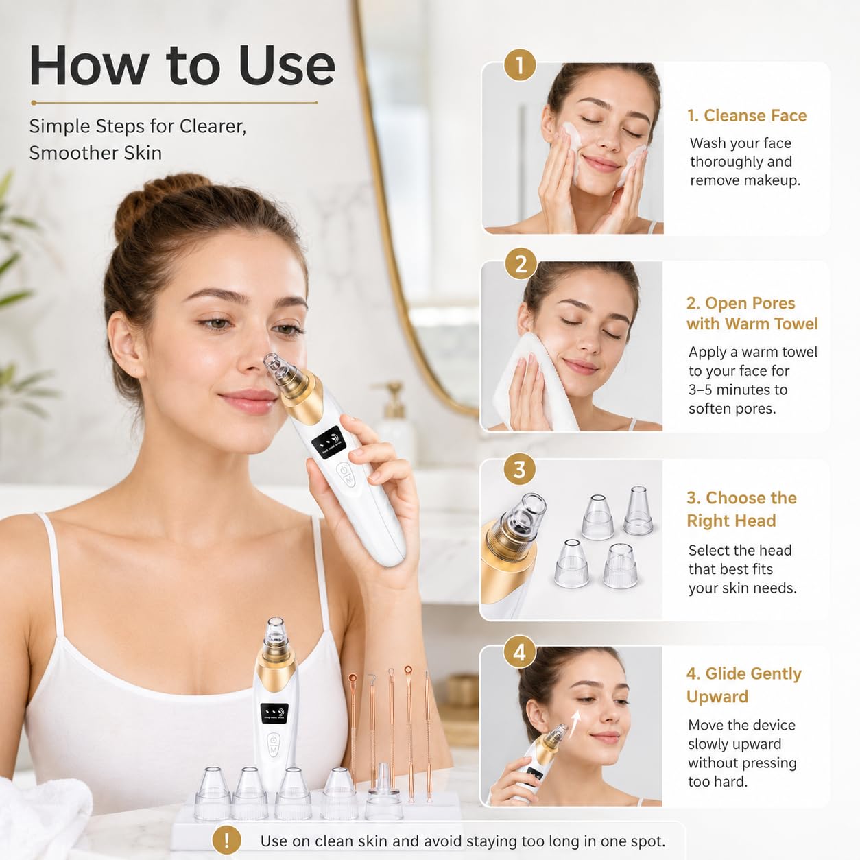 2026 Blackhead Remover with 5 Suction Heads & 4 Gold Extraction Tools, Electric Blackhead Vacuum Pore Vacuum for Deep Facial Cleaning, USB Rechargeable for Women & Men-Khaki