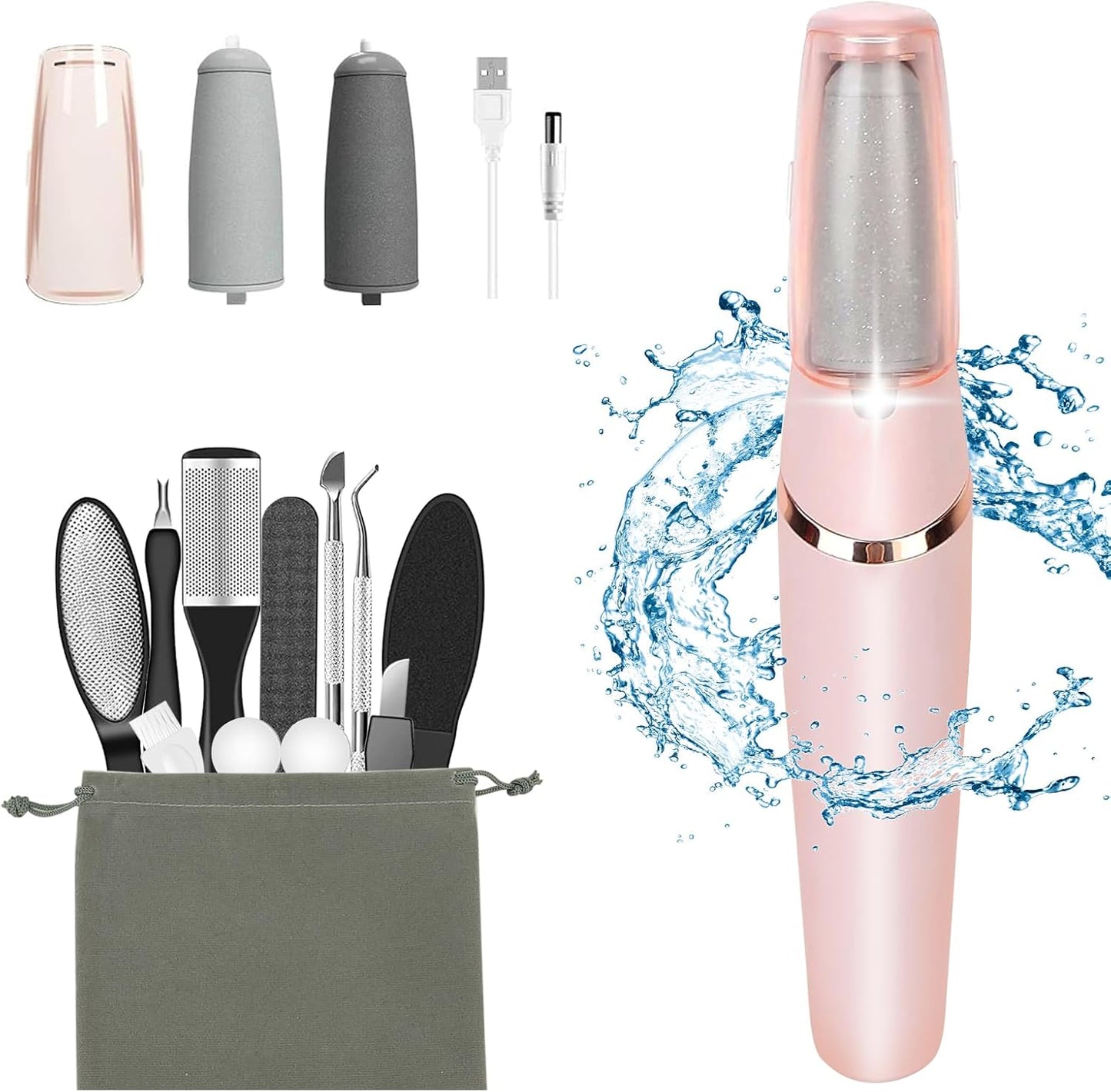 Electric Callus Remover - Rechargeable Pedicure Kit with 12 Tools | Smooth Feet & Dead Skin Care