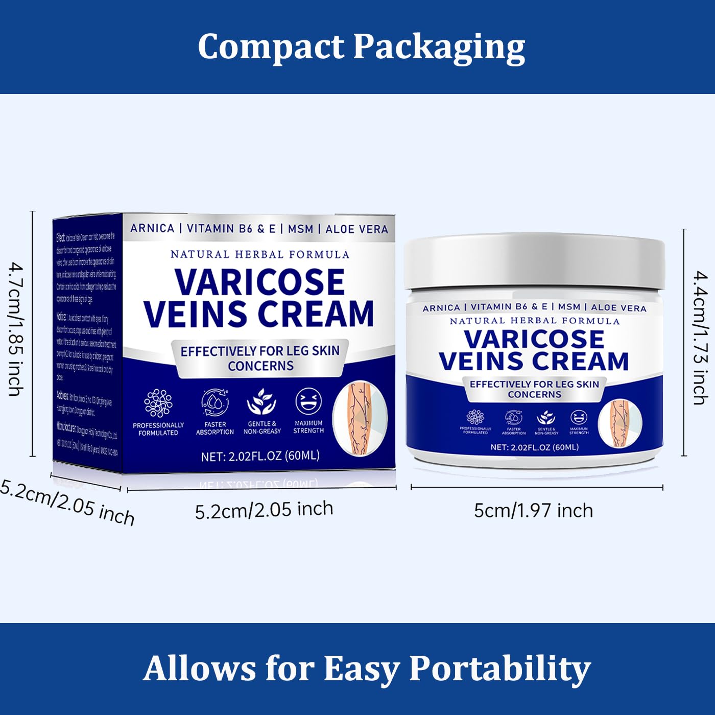 Varicose Veins Cream - Natural Herbal Formula for Effective Spider Vein Treatment | Skin Care for Women & Men