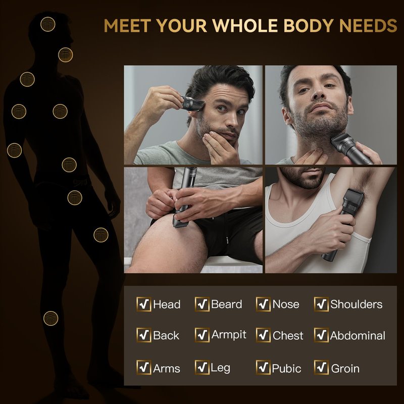 Beard Trimmer for Men - 42 Adjustable Length Settings Hair Clippers, Professional Body Hair Trimmer for Men Precision Facial Hair Trimming IPX6 Waterproof Nose Trimmers LED Display Mustache Trimmers