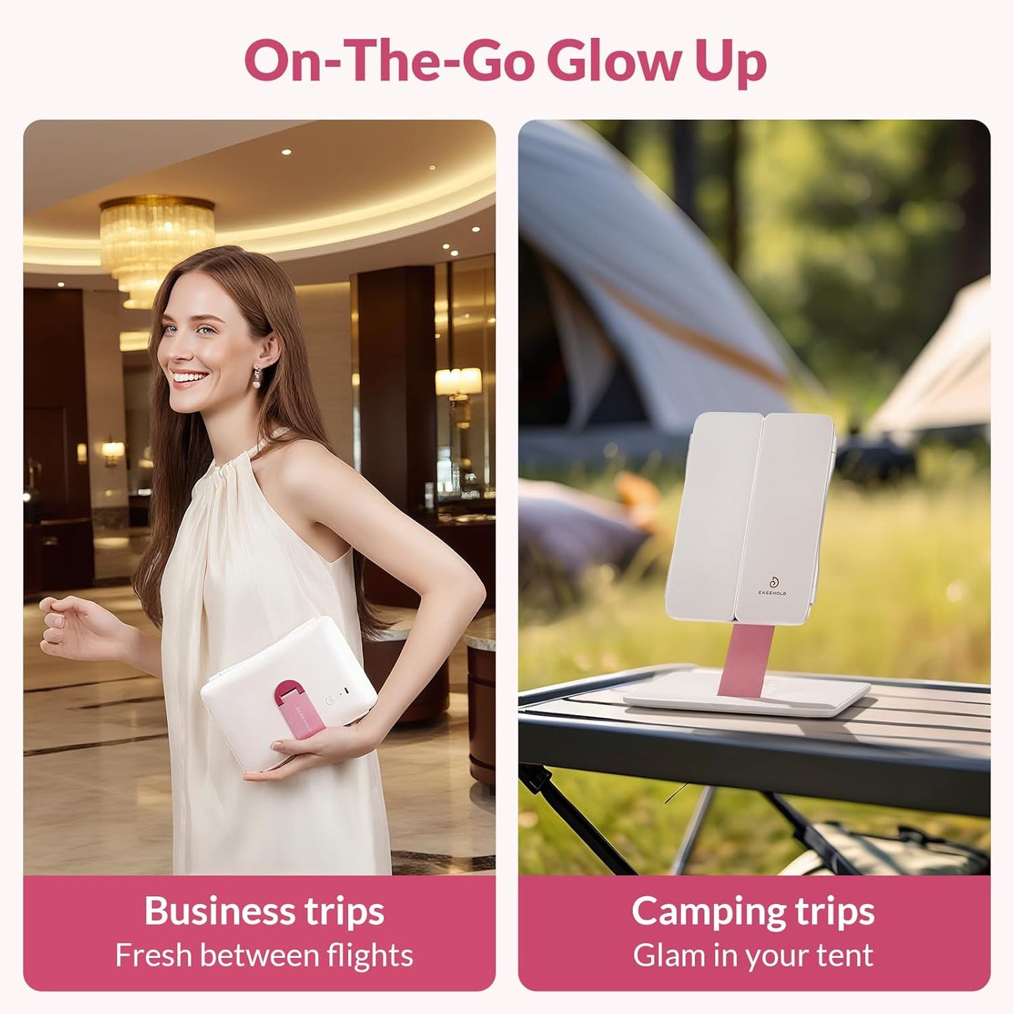 Foldable Tri-Fold Lighted Makeup Vanity Mirror - 60 LED Lights, 1X/2X/3X Magnification, Touch Control, 360° Rotation | Portable Travel Compact Mirror