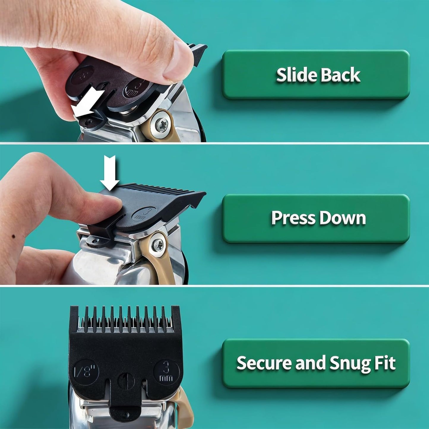Clipper Guards Set - Compatible with Wahl Clippers | 6-Piece Replacement Set, 1/16" to 1/2", Black