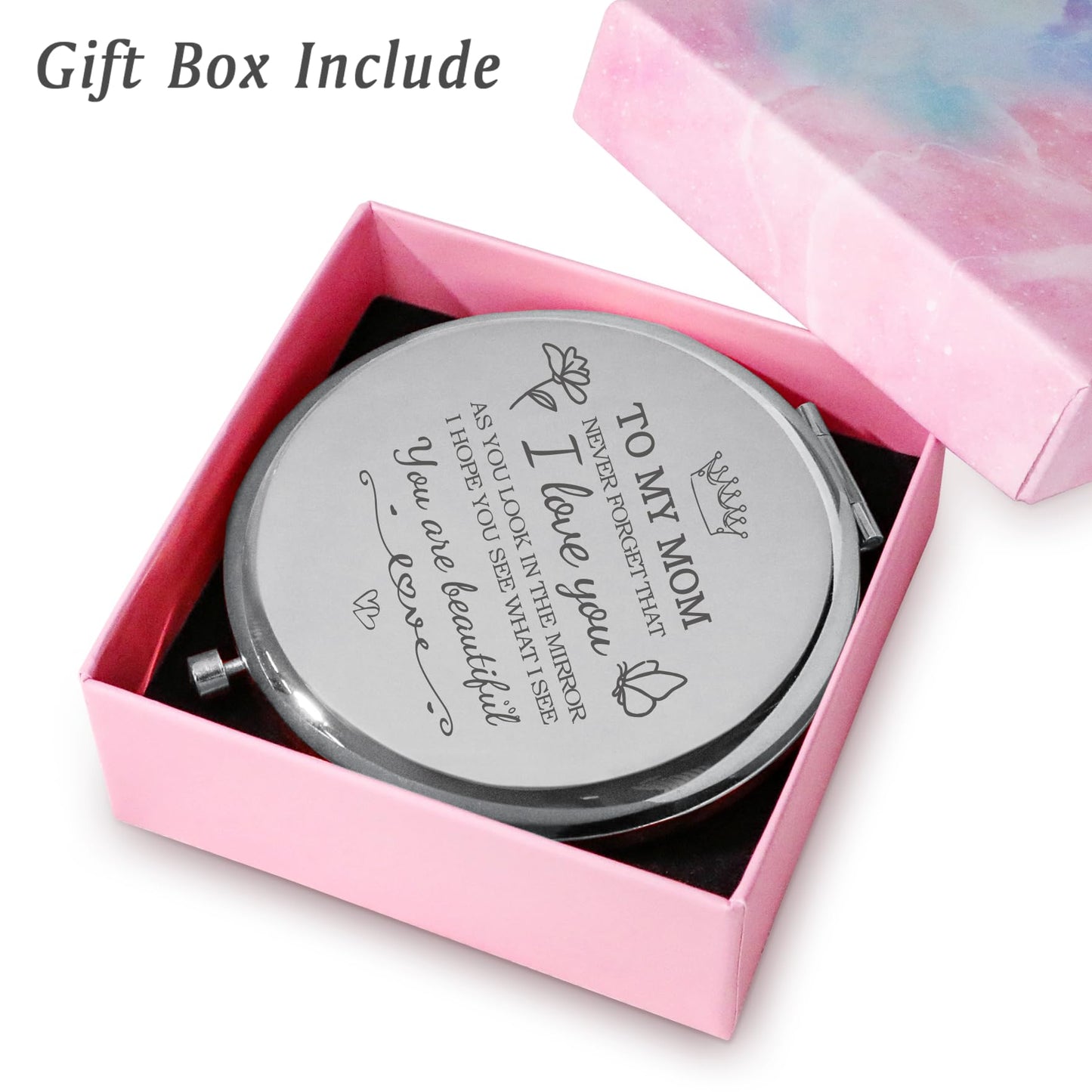 QUSTGO Mom Gifts from Daughter Son, Personalized Gift for Mom, Custom Mother Compact Mirror for Birthday, Mothers Day Basket Stuffers