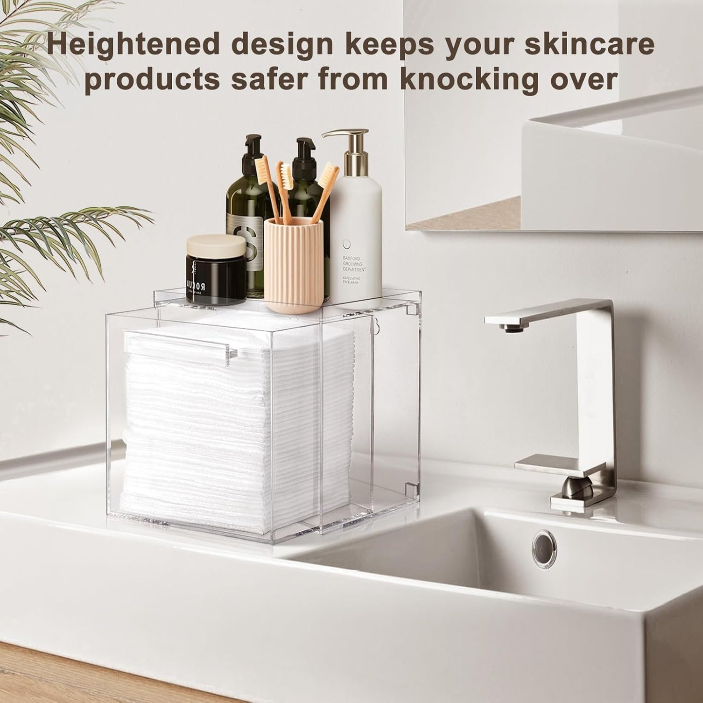Acrylic Disposable Face Towels Holder - Wall-Mounted Clear Storage Box for Bathroom Vanity | Organizer with Drawer for Clean Skin Club Towel XL
