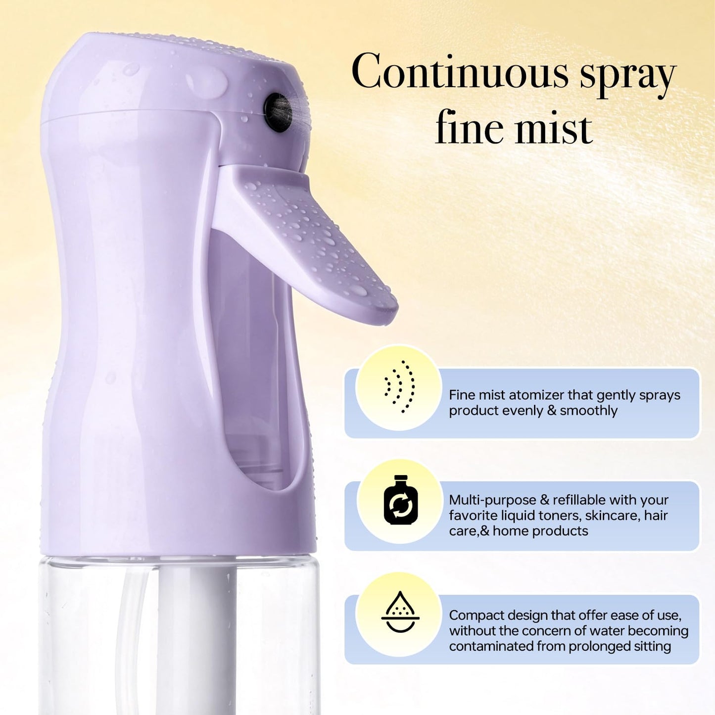 RMNJPW 3Pcs Continuous Spray Bottles For Hair,Ultra Fine Mister for Hair Styling, Plants, Cleaning, Salon, Misting & Skin Care (200ML Green+Pink+Purple)
