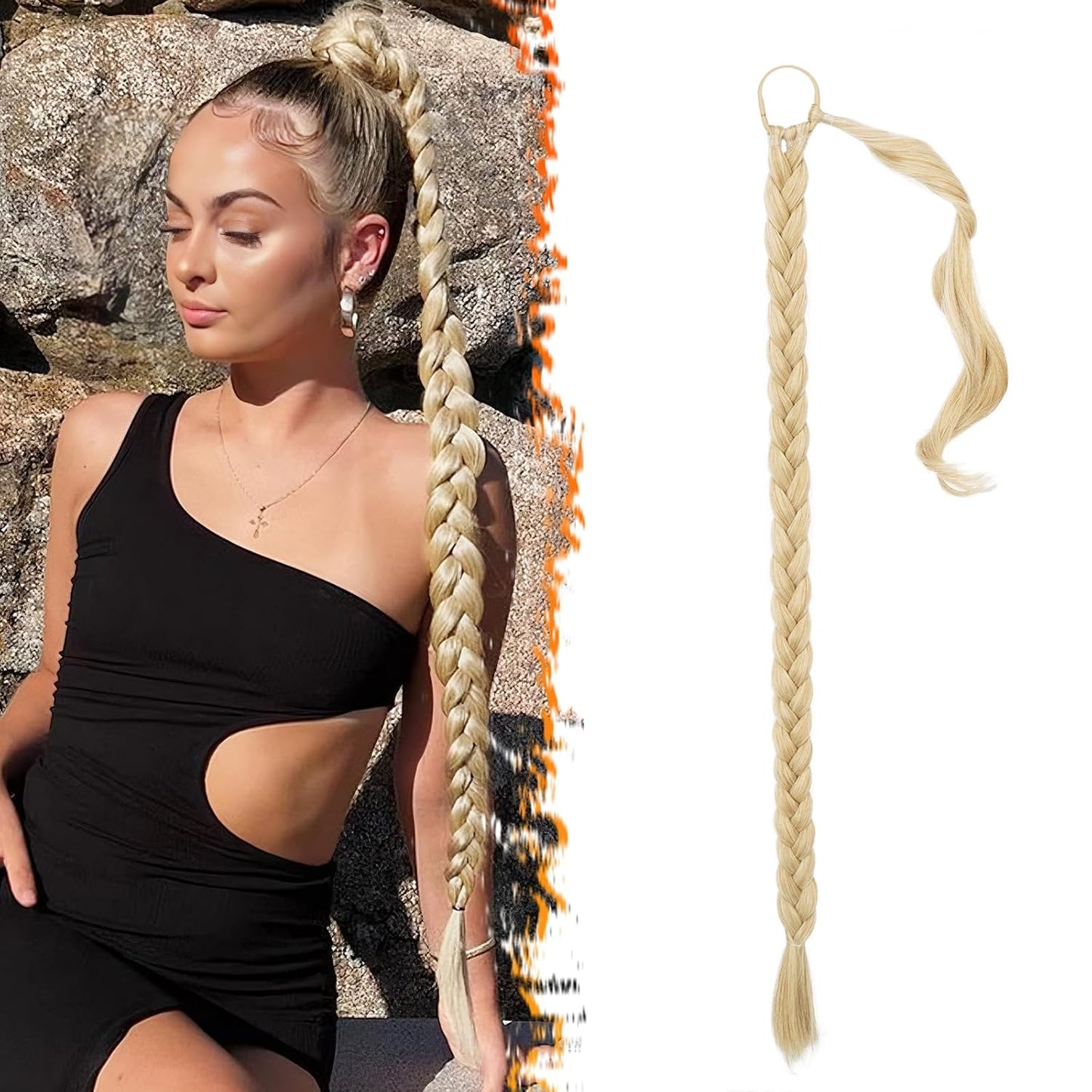 30 Inch Long Braided Ponytail Extension - Copper Red Wrap Around Hairpiece | Synthetic Hair for Women